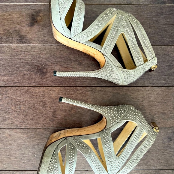 Authentic Jimmy Choo Suede Studded Collar Sandals - Silver - Size 36 - Picture 5 of 8